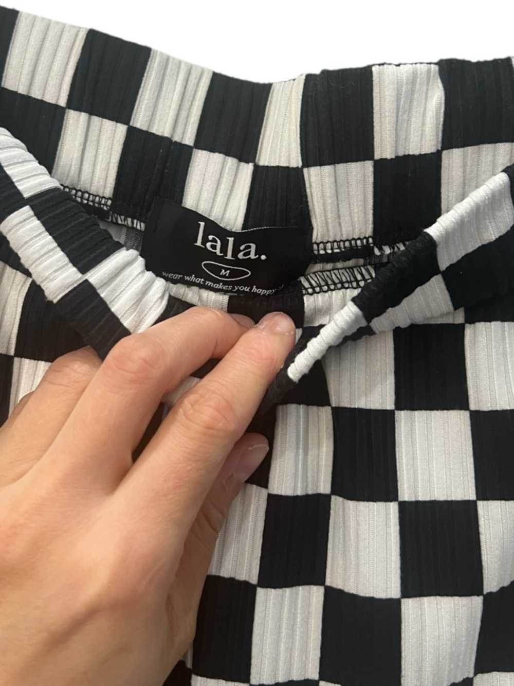 Lala Lex Ribbed Playsuit in Black + White Checkerboard - Picture 7 of 8